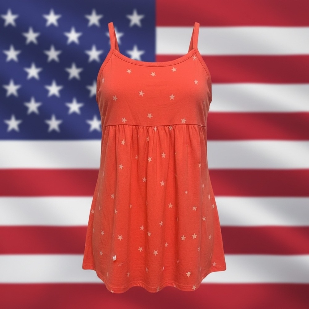 Old Navy Girls Red Star Print Empire Waist Spaghetti Strap Tank Top XL 14-16